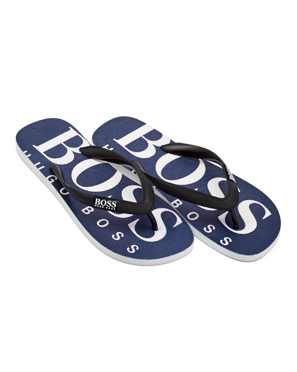 Sandal Logo - Hugo Boss Green Mens Wave Sandal Logo Navy Blue Thong Flip Flops