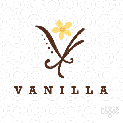 Vanilla Logo - Vanilla bean pods and a vanilla flower, and dots illustrating