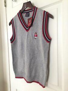 Eland Logo - Eland Gray Grey Vest Sweater Blue Red Trim School Girl Small S Teddy ...