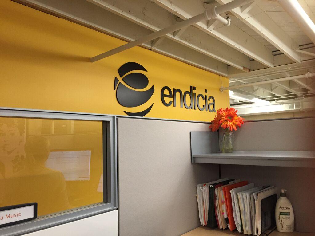 Endicia Logo - Endicia's logo in new office in Mountain View, CA Shipping