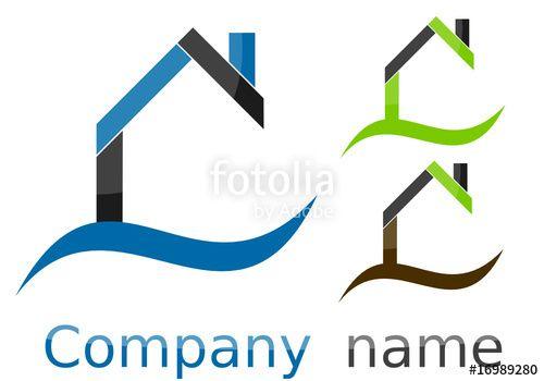 Maison Logo - Logo maison vague bleu vert marron gris Stock image and royalty
