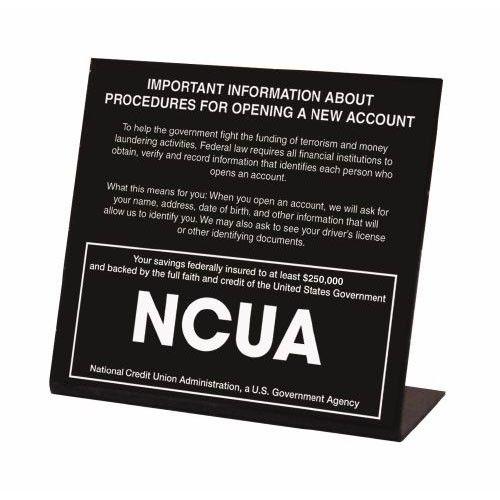 NCUA Logo - Patriot Act Countertop Sign with NCUA Logo | MMF Industries