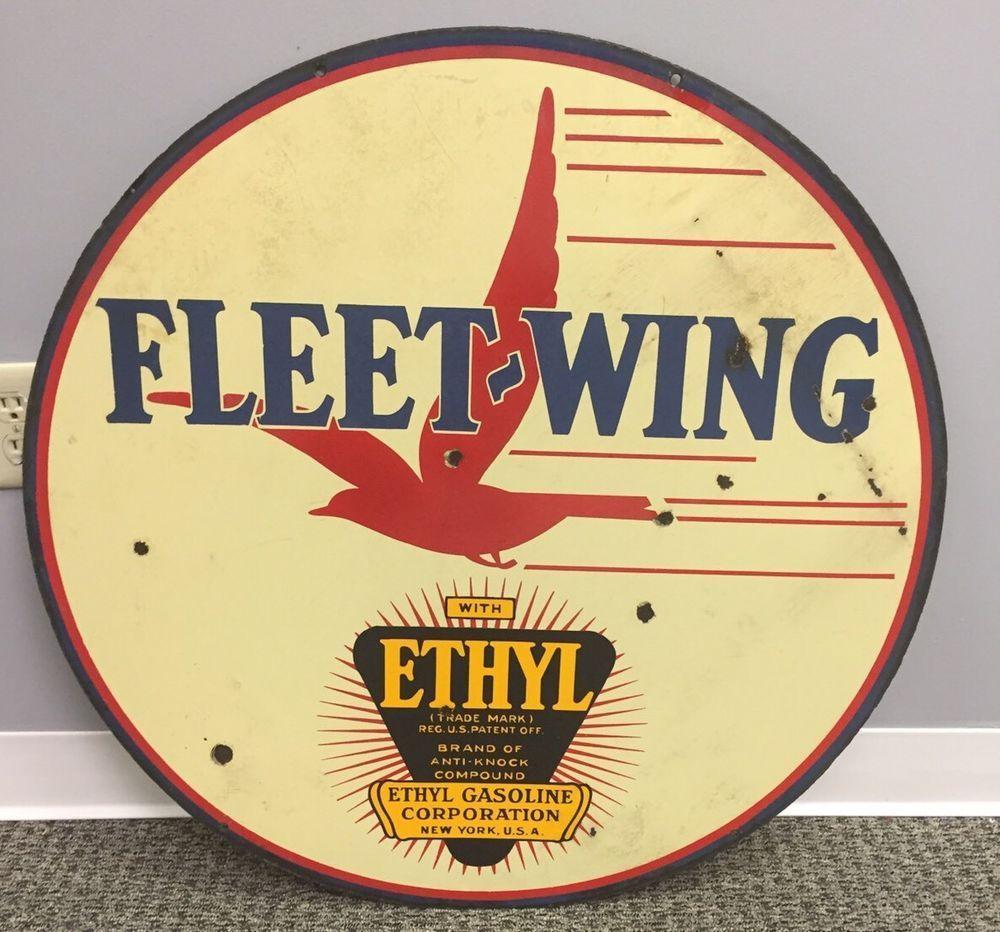 Fleetwing Logo - Vintage 30 DSP Fleet Wing Ethyl Porcelain Sign Gas Oil. signs