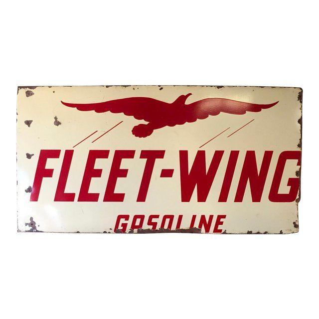 Fleetwing Logo - Antique Fleet Wing Gasoline Porcelain Sign | Chairish