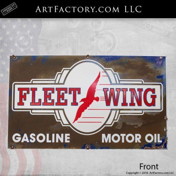 Fleetwing Logo - Porcelain Vintage Sign Wing Gasoline And Motor Oil