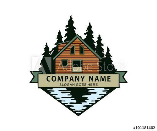 Cabin Logo - cabin in the woods river lake side logo this stock vector