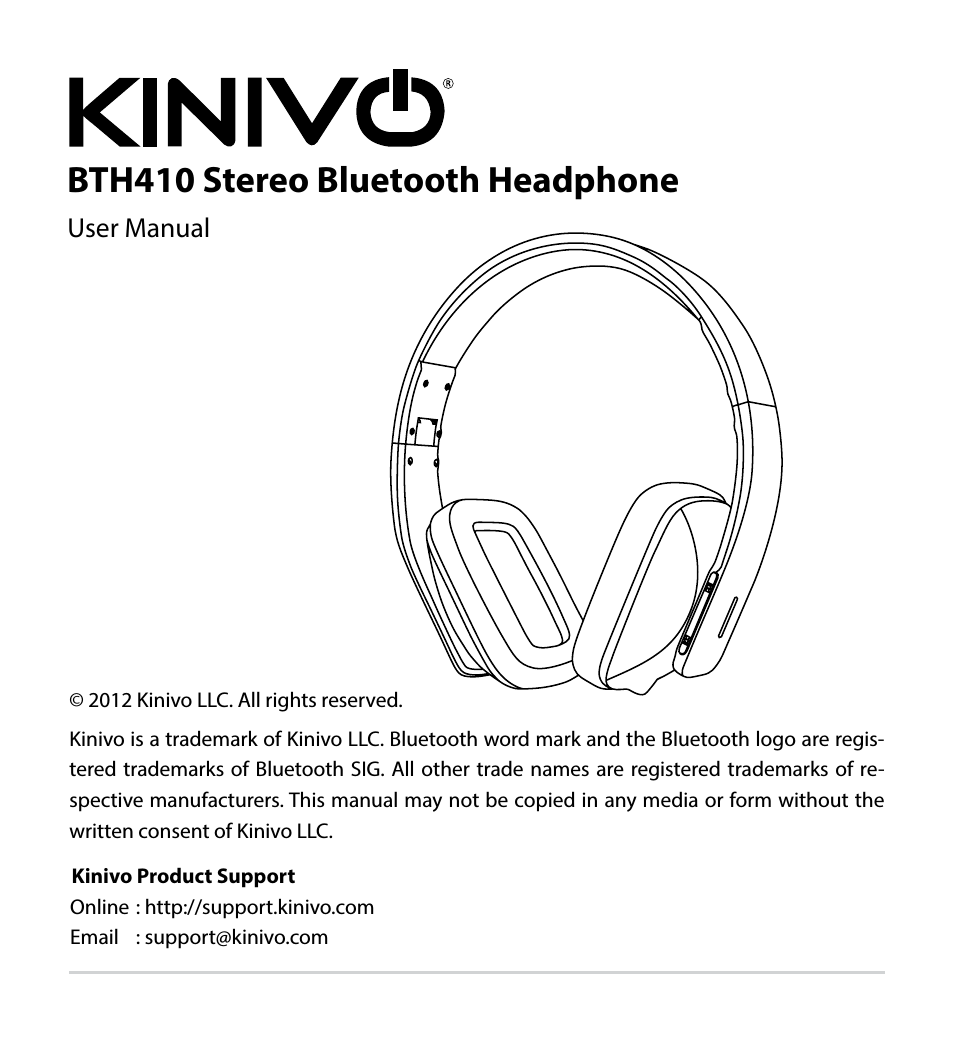 Kinivo Logo - Kinivo BTH410 Bluetooth Stereo Headphone User Manual | 16 pages