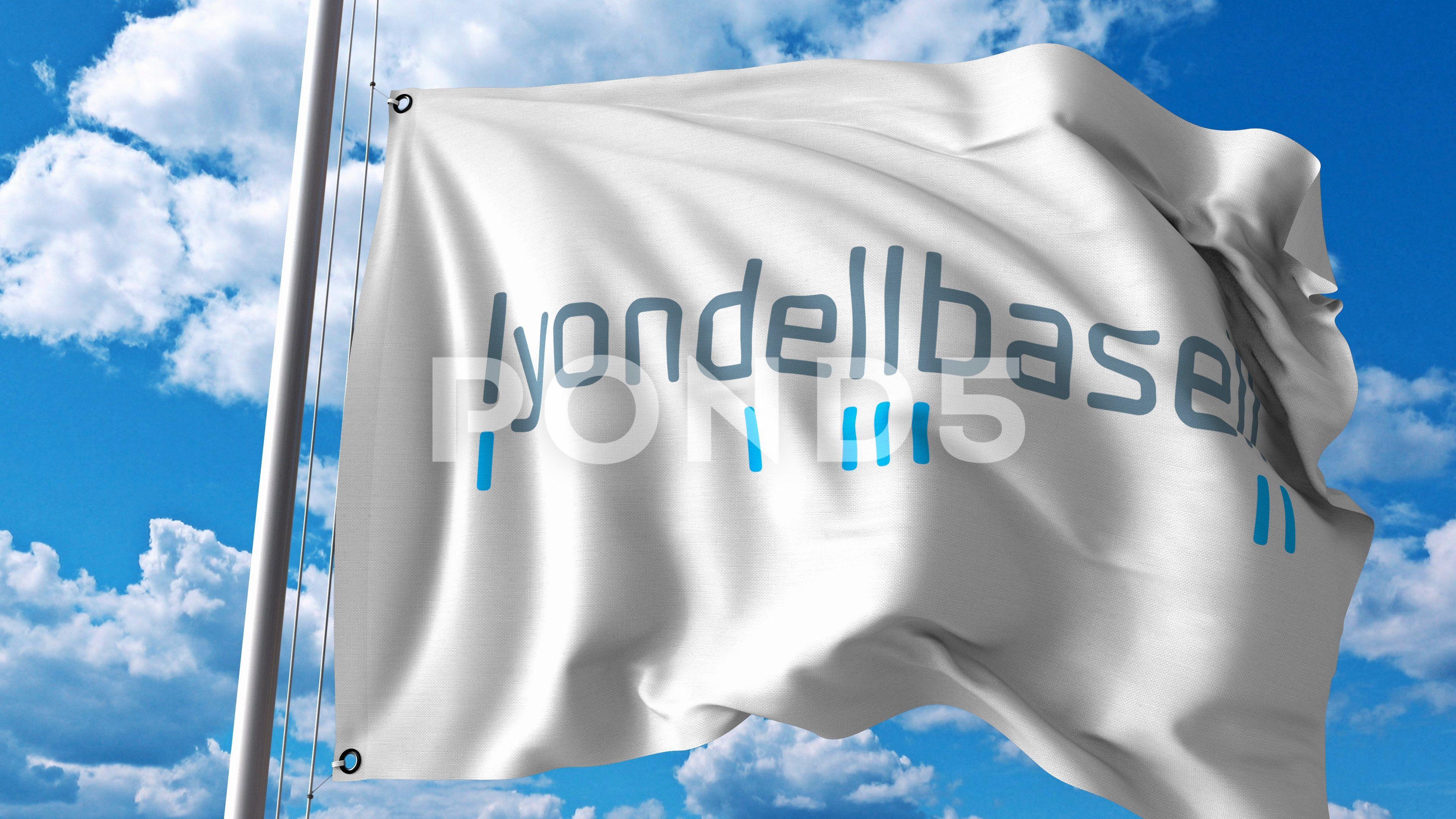 LyondellBasell Logo - Video: Waving flag with LyondellBasell logo. 4K editorial animation