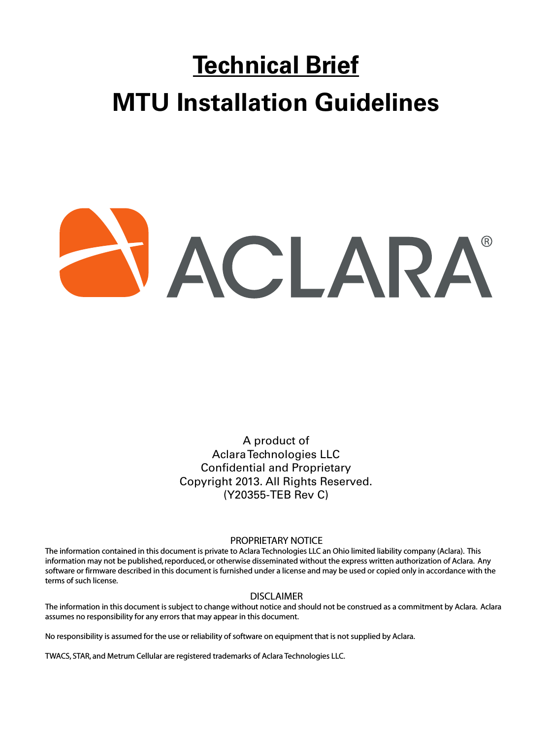 Aclara Logo - LLB2015002 User Manual MTU Installation Guidelines.book
