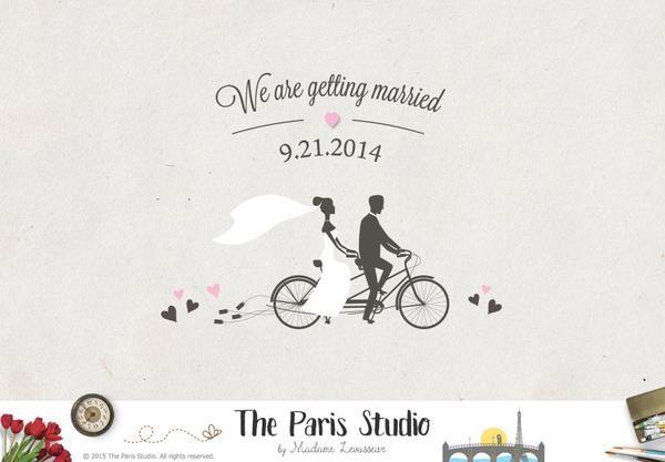 Couple Logo - Couple on Bike Wedding Logo Design by The Paris Studio, Madame Levasseur