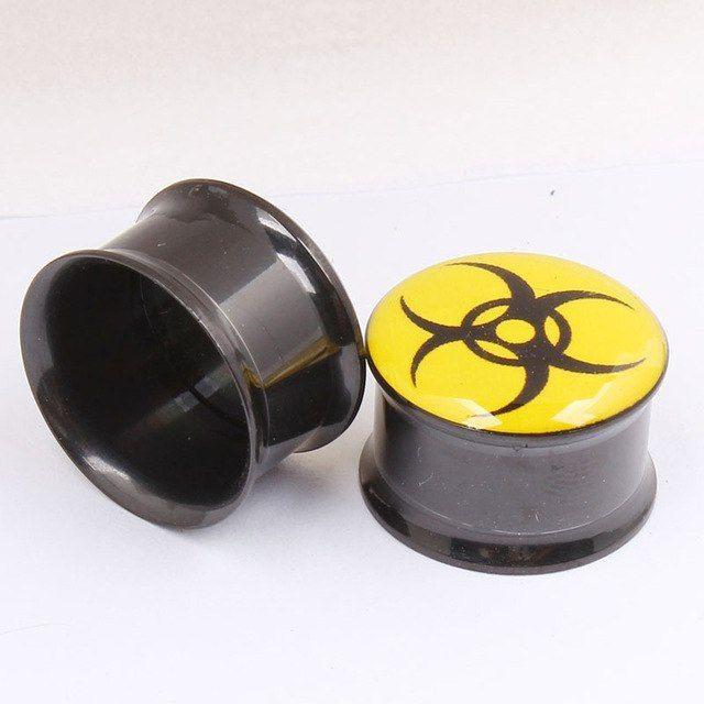 Spansion Logo - 2pcs Ear Spansion Black Stainless Steel Yellow Bottom Logo Hollow ...