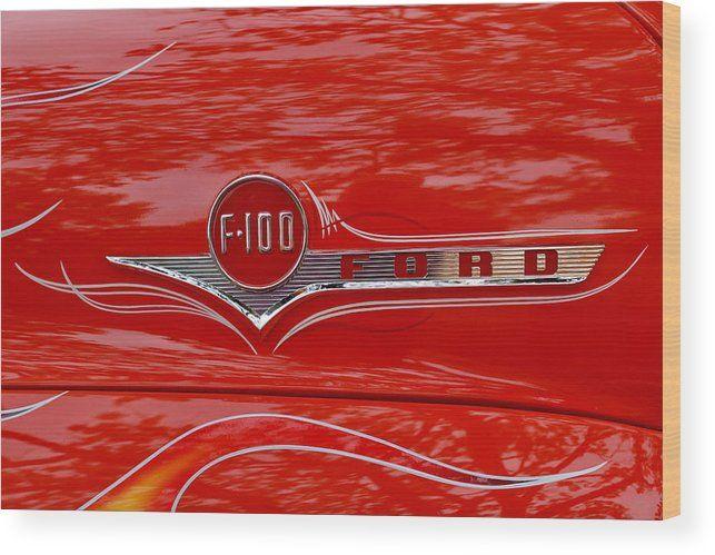 F100 Logo - 1956 Ford F100 Hood Emblem Wood Print by Alan Hutchins