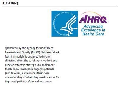 AHRQ Logo - Teach Back: Interactive Module Slides. Agency For Healthcare