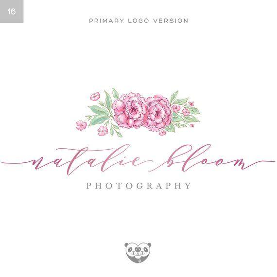 Peony Logo - Flowers Watercolor Logo Peonies Logo Photography Logo