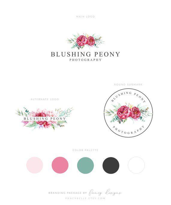 Peony Logo - Peony Logo Flower Logo Floral Logo Photography Logo Watermark Wreath ...