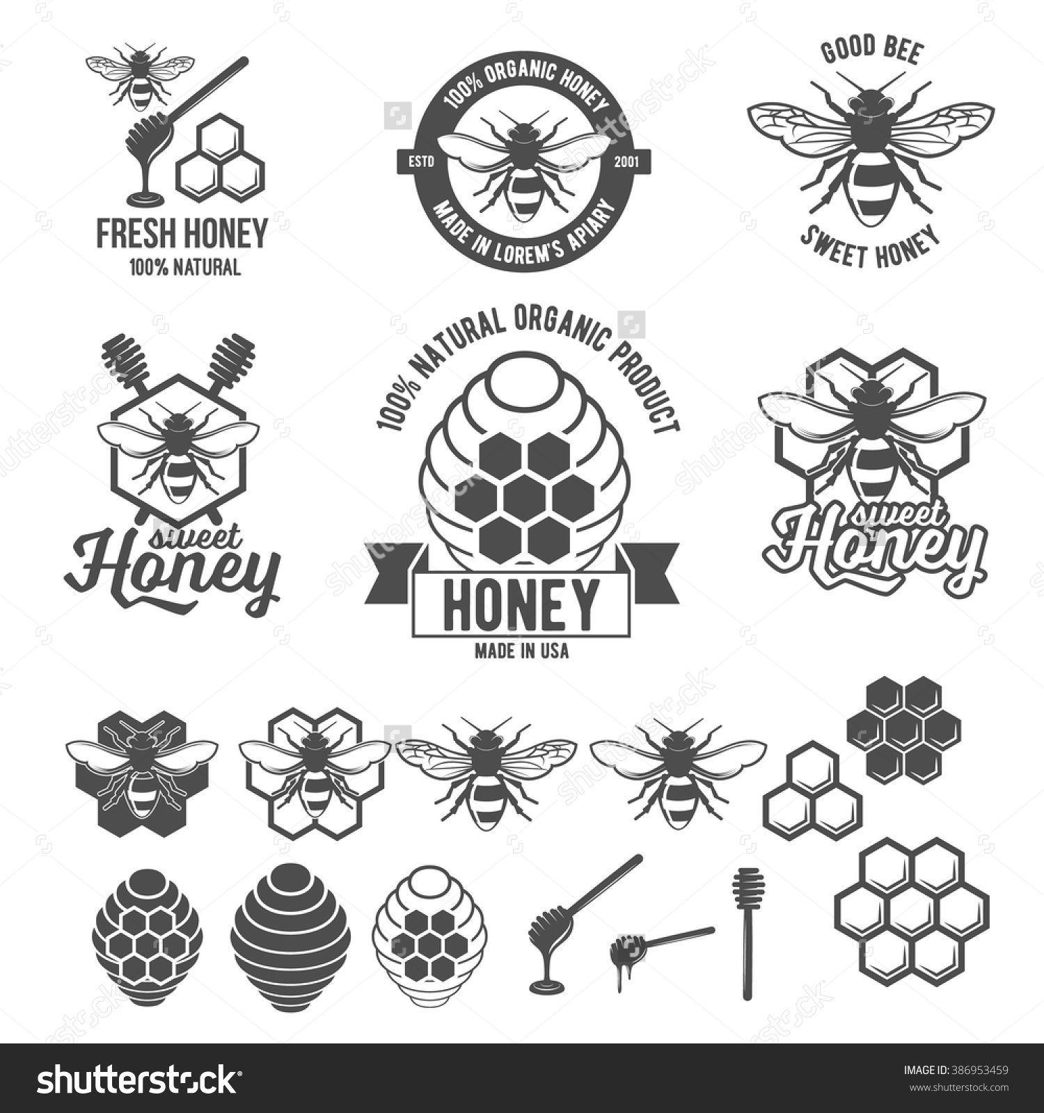 Apiary Logo - Set Of Vintage Honey Labels, Badges, Logotypes And Design Elements ...