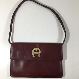 Purse Logo - Vtg ETIENNE AIGNER Burgundy Leather Hand Bag Shoulder Purse LOGO ...