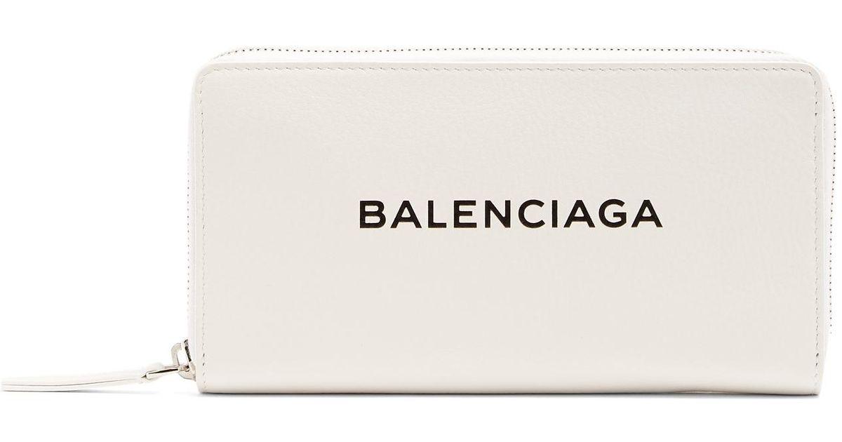 Purse Logo - Balenciaga Logo Print Zip Around Leather Wallet In White