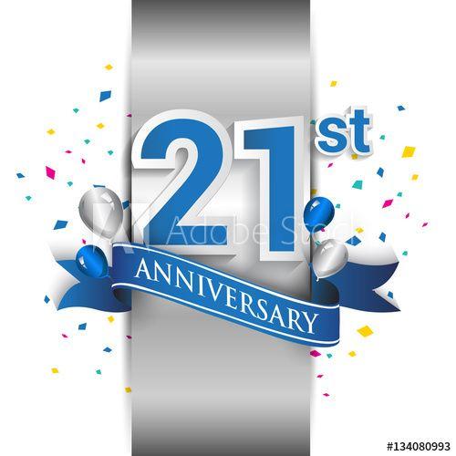21Sh Logo - 21st anniversary logo with silver label and blue ribbon, balloons ...