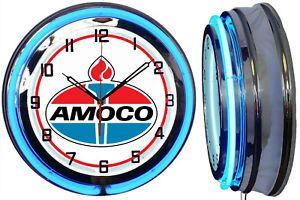 Amoco Logo - Amoco Oil Gas Vintage Logo 19 Double Neon Clock Blue Neon Chrome