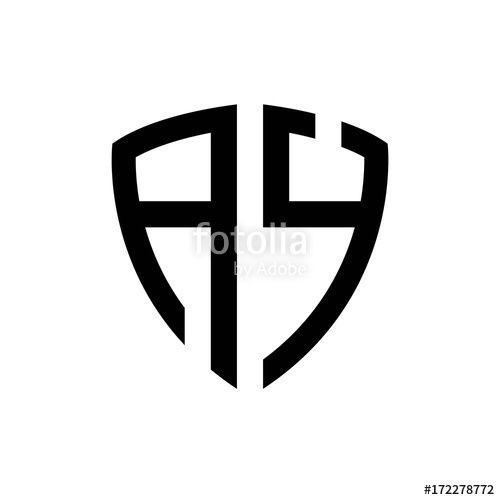 Ay Logo - Initial letters logo ay black monogram shield shape vector Stock