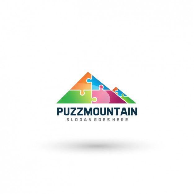 Puzzle Logo - Puzzle mountain logo template Vector