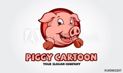Pig Logo - Happy smiling little baby cartoon pig in round frame - logo cartoon ...