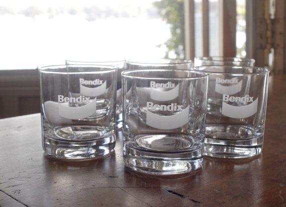 Bendix Logo - 6 Bendix logo rocks glasses, vintage drinking glasses, lowball, old ...