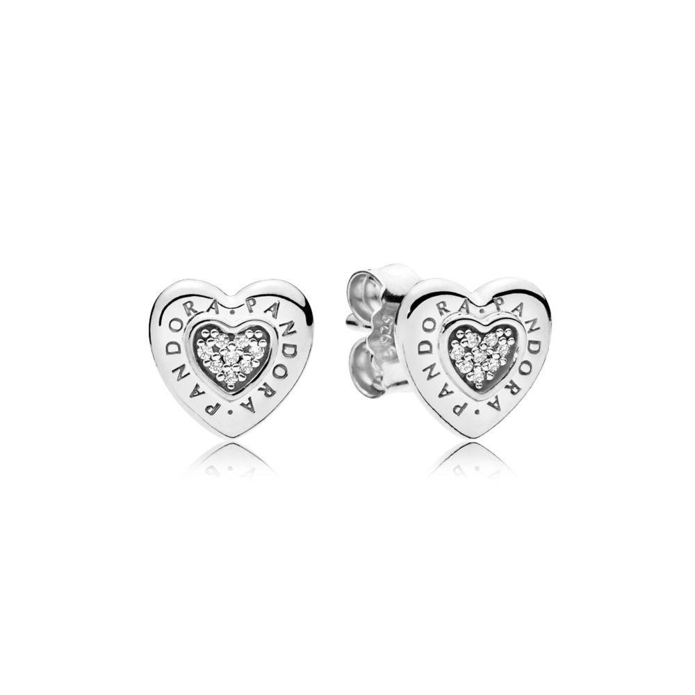 Pndora Logo - PANDORA Logo Heart Stud Earrings, Sterling silver, Cubic Zirconia