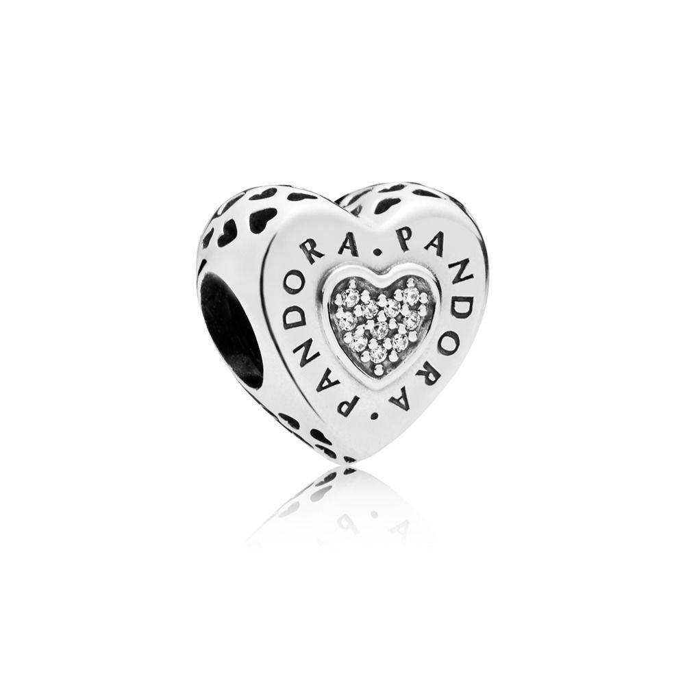 Pndora Logo - PANDORA Logo Heart Charm, Sterling silver, Cubic Zirconia – Shop