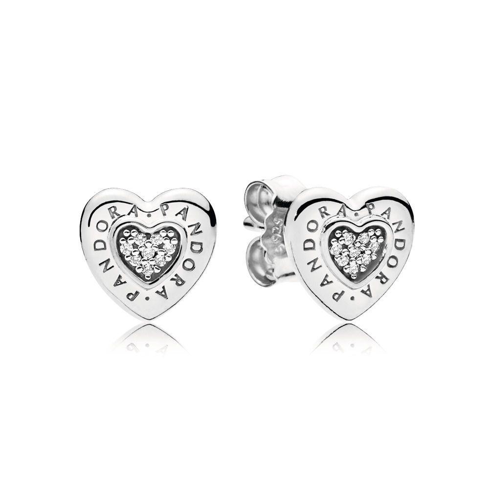 Pndora Logo - PANDORA Logo Heart Stud Earrings, Sterling silver, Cubic Zirconia