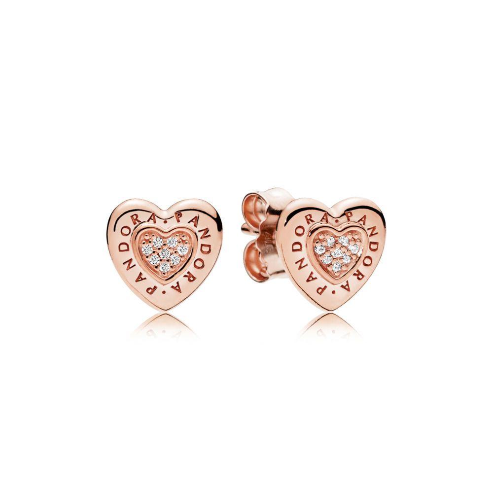 Pndora Logo - PANDORA Rose Logo Heart Stud Earrings, PANDORA Rose, Cubic Zircon