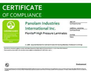 Panolam Logo - Greenguard Gold Pionite HPL 2018 2019. Panolam Surface Systems