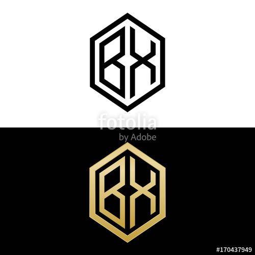 BX Logo - initial letters logo bx black and gold monogram hexagon shape vector