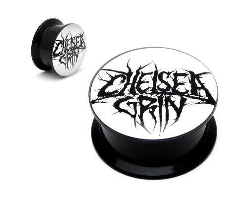Grin Logo - Black Acrylic Chelsea Grin White Logo Picture Plugs