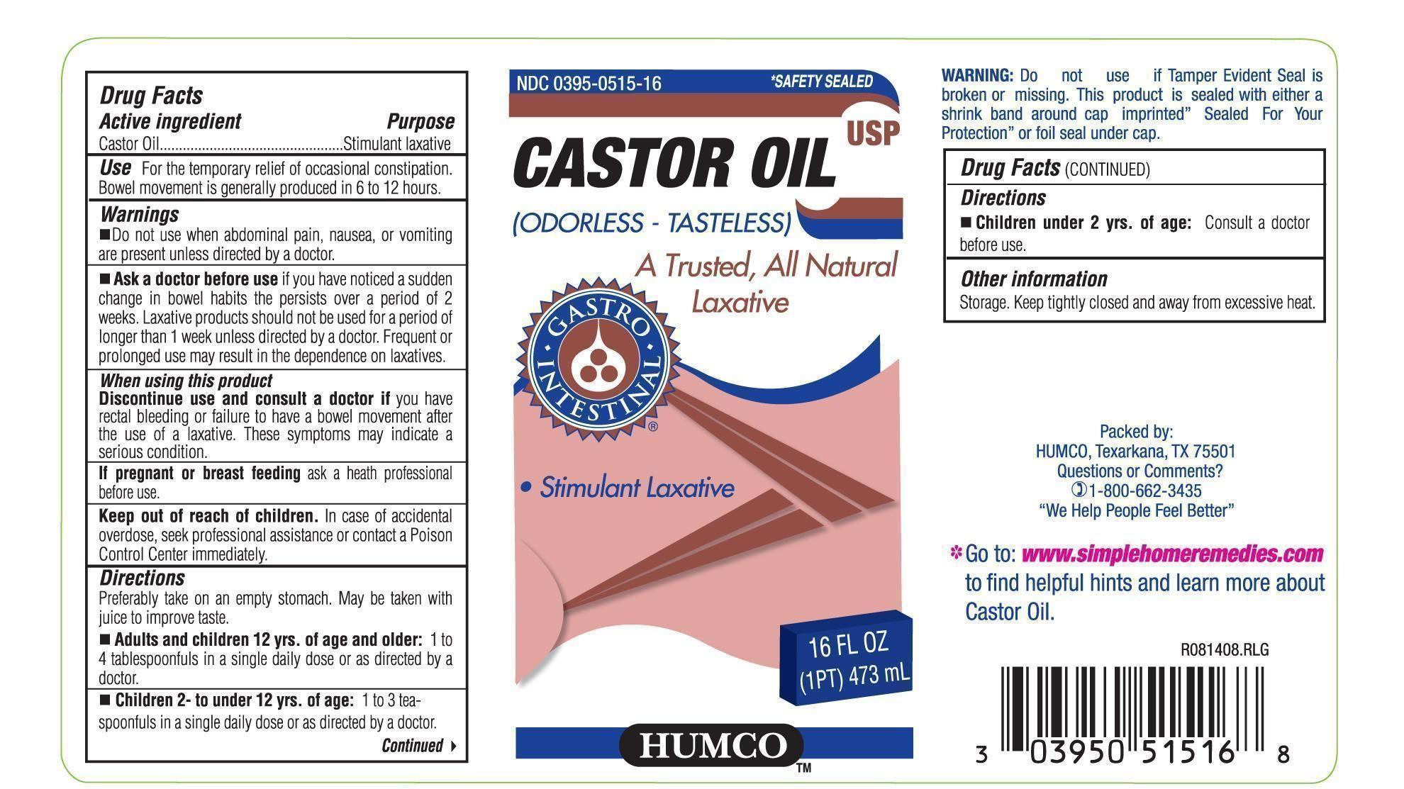 Humco Logo - NDC 0395-0515 Humco Castor Oil Castor Oil