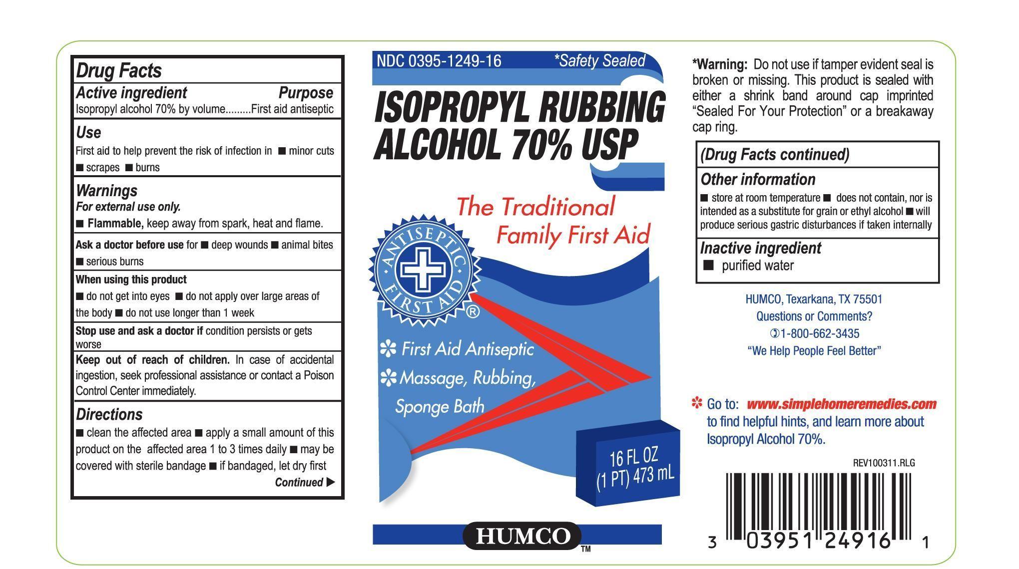 Humco Logo - NDC 0395-1249 Humco Isopropyl Rubbing Alcohol 70% Isopropyl Alcohol