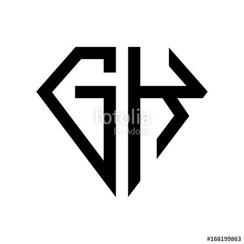 GK Logo - initial letters logo gk black monogram diamond pentagon shape Stock