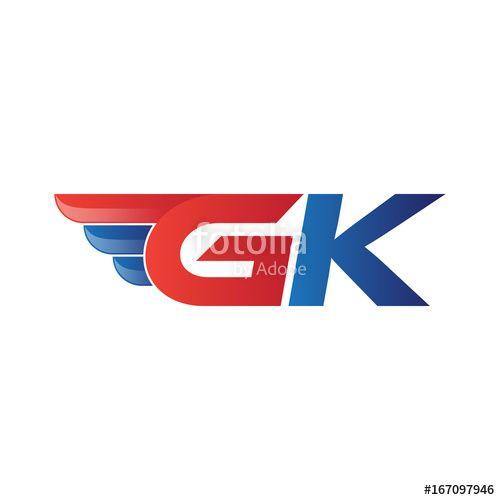 GK Logo - fast initial letter GK logo vector wing Stock image and royalty