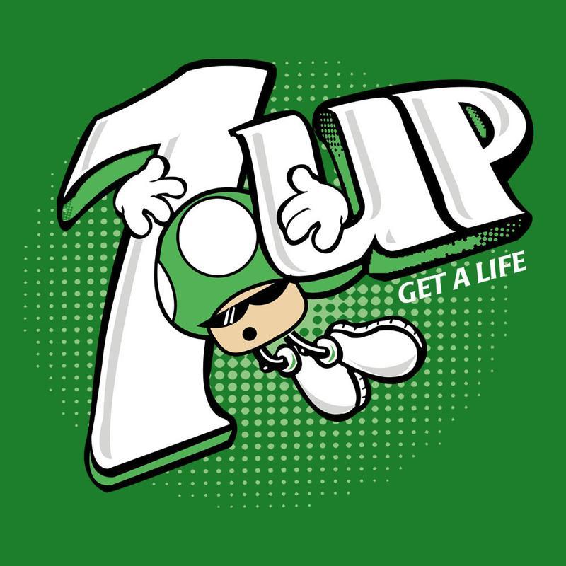 1UP Logo - 1Up Super Mario Bros Green Mushroom 7Up Logo Men's Sweatshirt