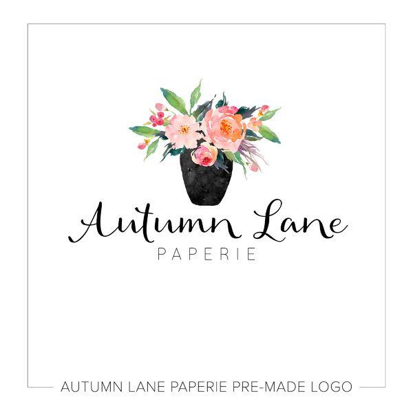 Vase Logo - Watercolor Floral Vase Logo - Autumn Lane Paperie