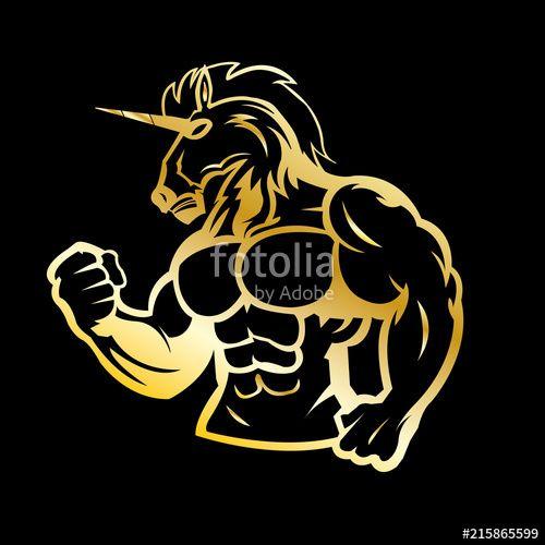 Bodybuilding Logo - Unicorn Bodybuilding Logo Gold Stock Image And Royalty Free Vector