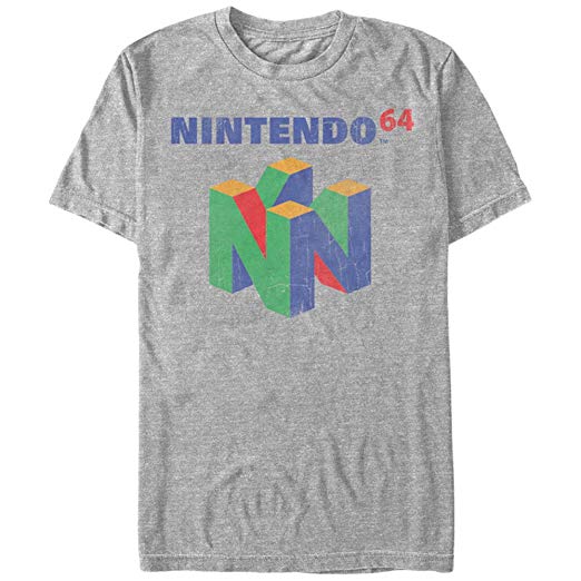 N64 Logo - Nintendo Men's Classic N64 Logo T Shirt Athletic Heather