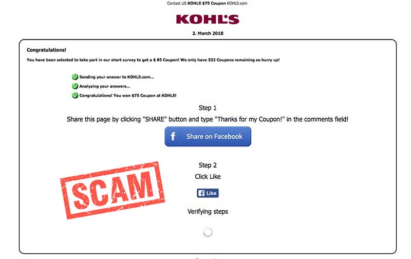 Kohls.com Logo - Free Kohl's $75 Coupon' Post is a Scam