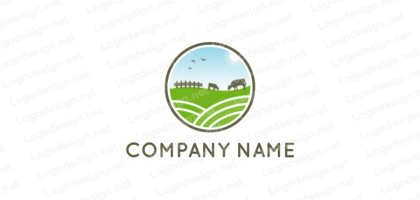 1872 Logo - cows grazing on farm in circle with birds | Logo Template by ...