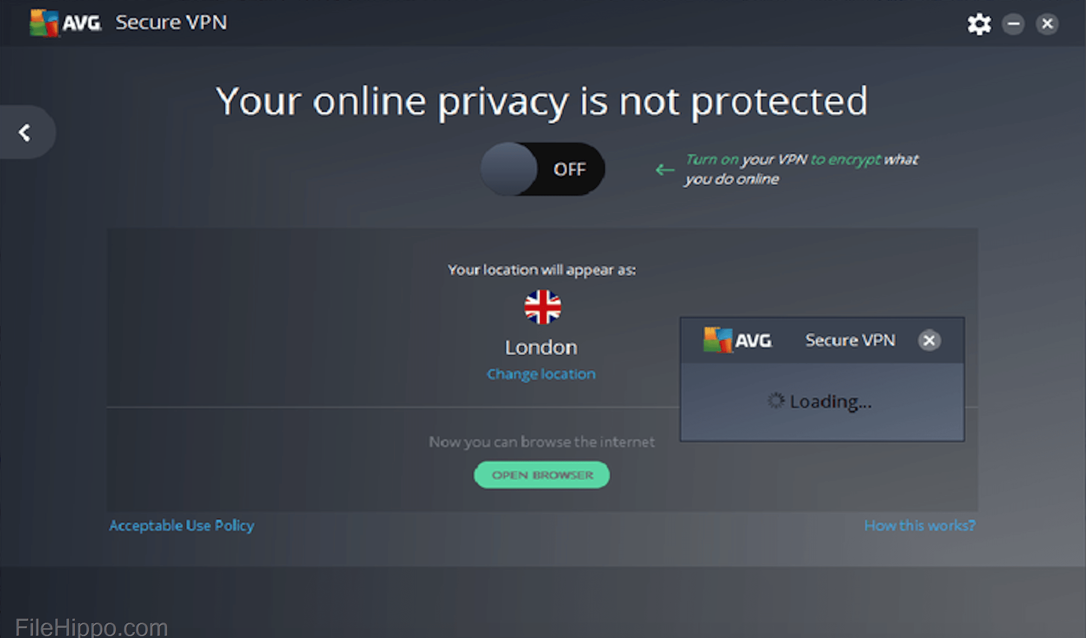FileHippo Logo - Download AVG Secure VPN 1.7.670.0 - FileHippo.com