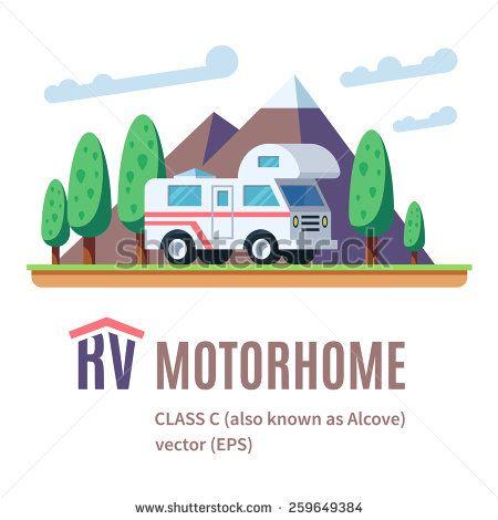 Motorhome Logo - RV Motor home landscape, class C, RV logo. Volume flat vector ...