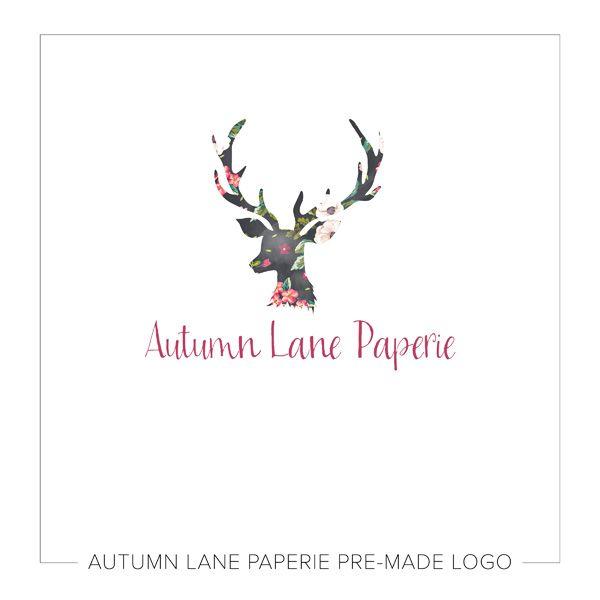 Raindeer Logo - Rustic Watercolor Deer & Floral Logo | Autumn Lane Paperie