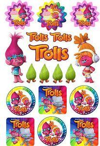 Trolls Logo - 18 EDIBLE TROLLS ICING IMAGES CAKE TOPPERS UNCUT RAINBOW, TROLLS ...