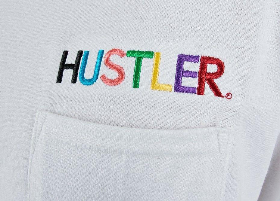 Embroidered Logo - 40s & Shorties x HUSTLER Embroidered Logo L/S Pocket Tee (White) men ...